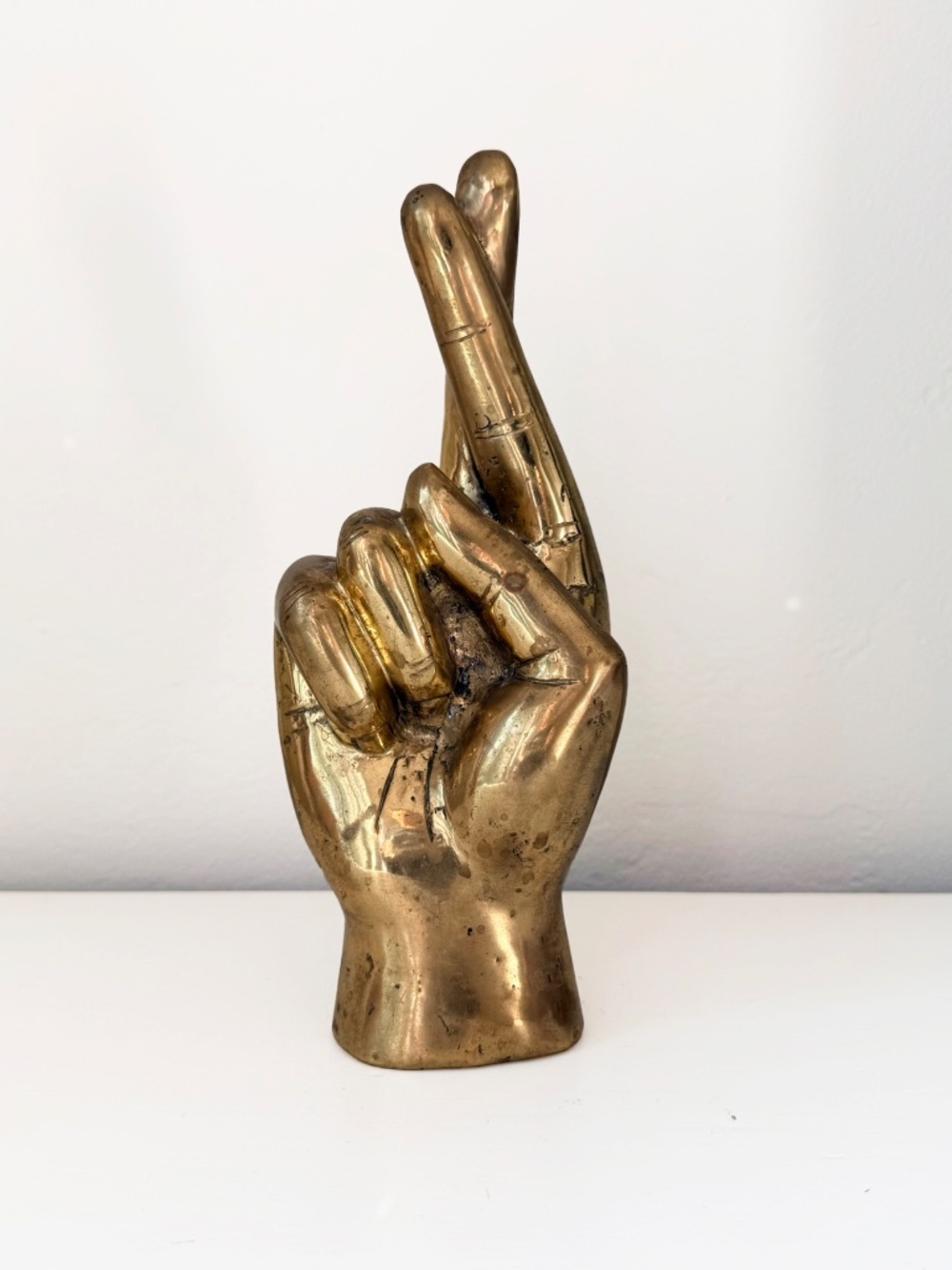 Noir Furniture Brass Fingers Crossed Hand Sculpture Designer Decor